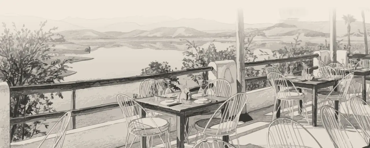 Detail of handmade rattan lighting and furniture in a luxury bohemian restaurant