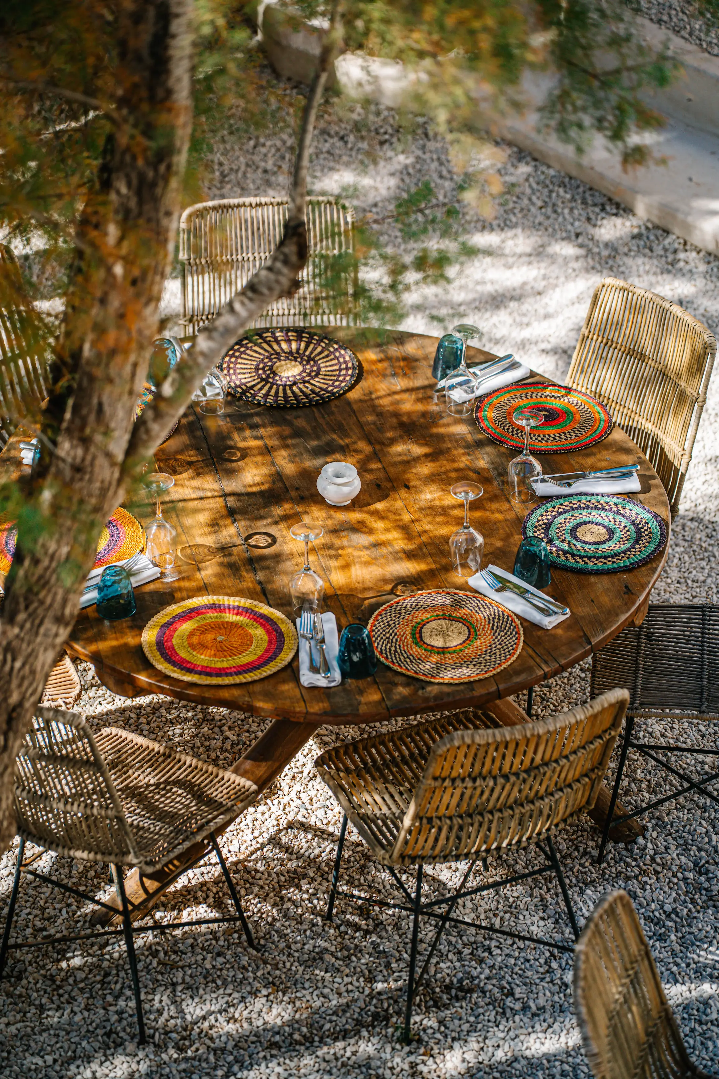 Ibiza & Mykonos Style Luxury Restaurant Near Agafay Chic Ibiza and Mykonos style restaurant setting offering a VIP luxury day club experience near the Agafay Desert